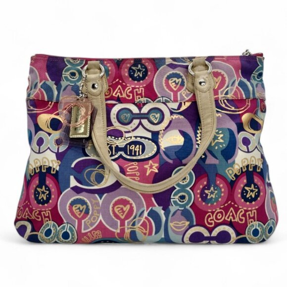 Coach Poppy Pop C Glam Signature Graffiti Pink Gold Large Tote D1120-18342 - Picture 3 of 16